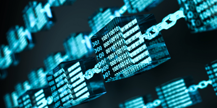 Ilustración 3D de blockchain.