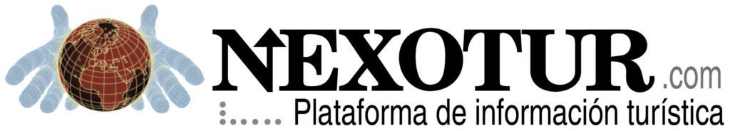 Logotipo de NEXOTUR con un globo terráqueo y manos