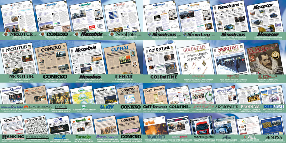 Collage de publicaciones del grupo Nexo en diferentes formatos.