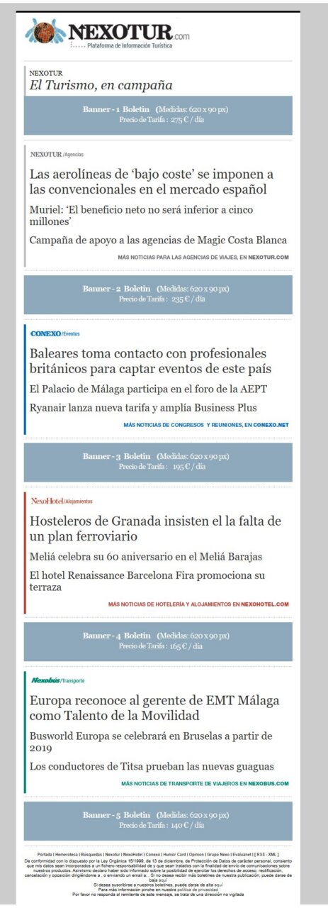 Banner de publicidad sobre turismo en boletín informativo