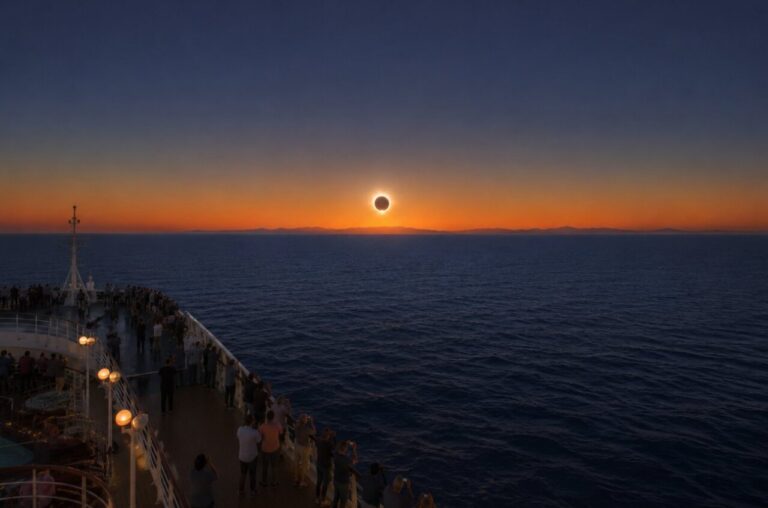 Observación de un eclipse solar desde un barco en el mar
