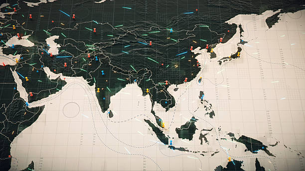 Mapa de Asia y África con indicadores de turismo y conectividad