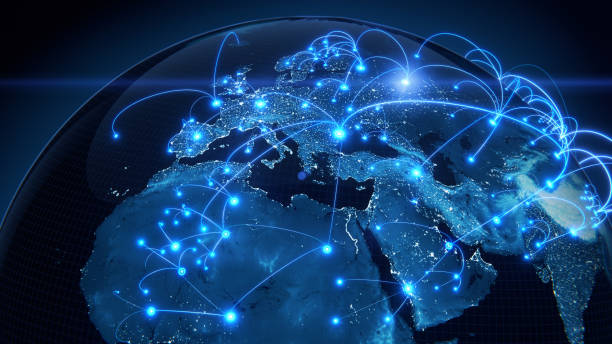 Mapa del mundo con conexiones aéreas y flujos turísticos